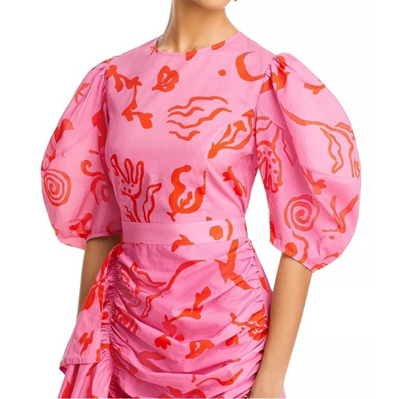 NWT RHODE Pia Pink Botanical Floral Abstract Mini Dress Ruffles Puff Sleeve 12 - Picture 8 of 15